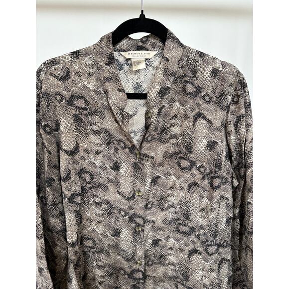 Melrose Silk Career Snakeskin Animal Print Office Siren Neutral Blouse Large - Picture 2 of 7